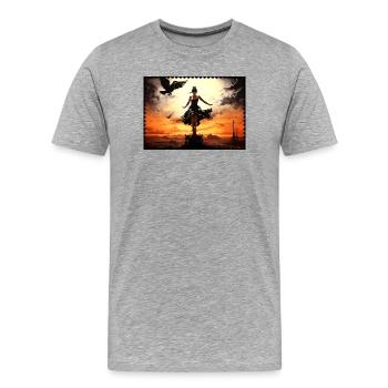 Dunkle surreale Märchenhafte Silhouette Rabe Wüste - Männer Premium Bio T-Shirt - Grau meliert - Vorne - Damien (186cm)