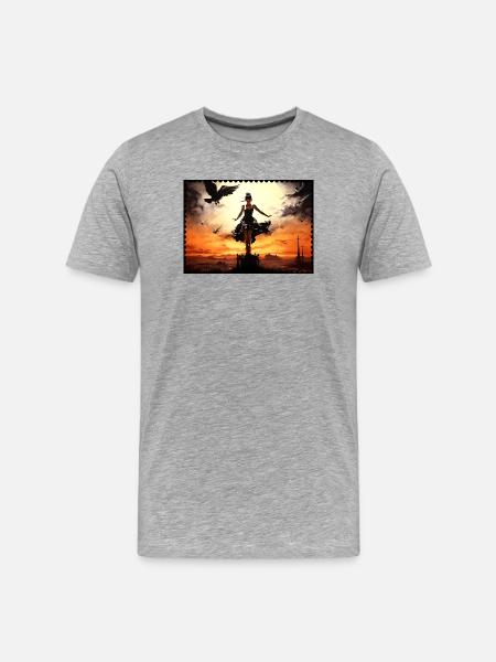 Dark Surreal Fairytale Silhouette Raven Desert - Men's Premium Organic T-Shirt - heather grey