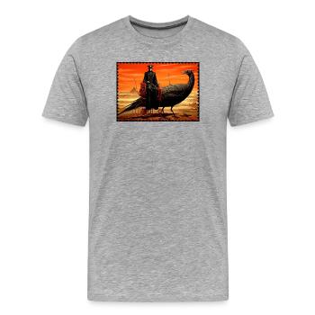 Surrealische Wüstenfantasie mit Rabe und Herrscher - Männer Premium Bio T-Shirt - Grau meliert - Vorne - Damien (186cm)
