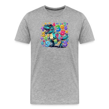 Zahlentag: Lebhafter Dinosaurier mit Zahlenchaos - Männer Premium Bio T-Shirt - Grau meliert - Vorne - Damien (186cm)