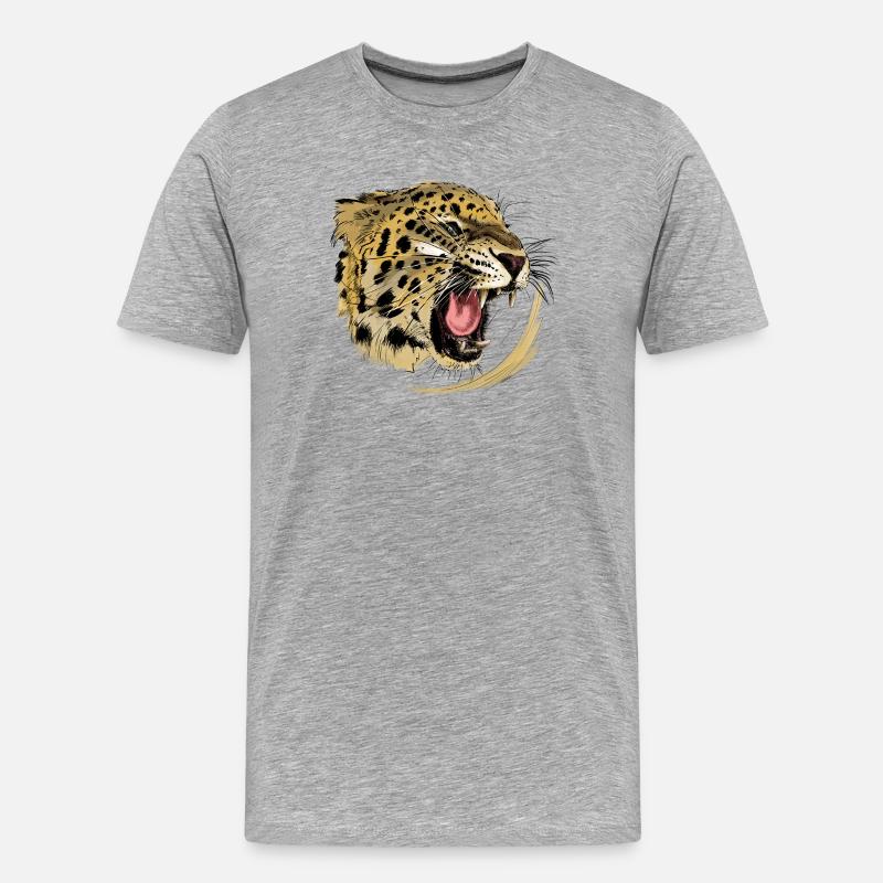 Wildes Raubtier-Design mit Leopardengesicht - Männer Premium Bio T-Shirt - Grau meliert