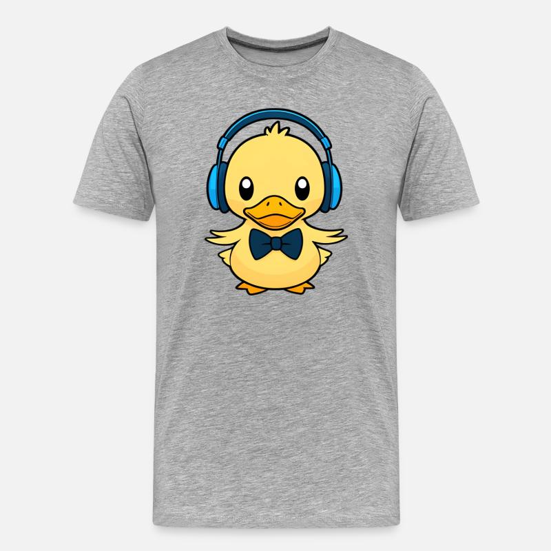 Niedliche Ente mit Kopfhörern - Männer Premium Bio T-Shirt - Grau meliert