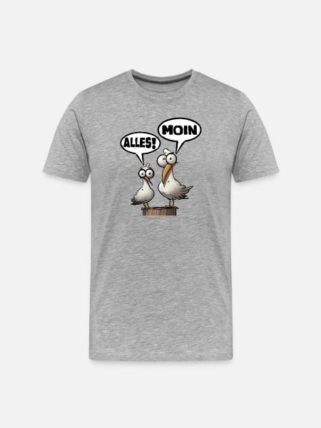 Humorous seagulls with sayings Moin - Men's Premium Organic T-Shirt - heather grey