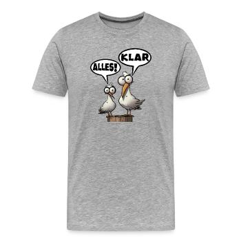 Lustige Möwen mit Sprechblasen Alles Klar - Männer Premium Bio T-Shirt - Grau meliert - Vorne - Damien (186cm)