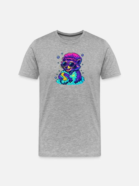 Neon Waschbär - Männer Premium Bio T-Shirt - Grau meliert