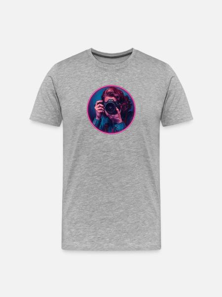 Fotografin mit Retro-Videoglamour - Männer Premium Bio T-Shirt - Grau meliert