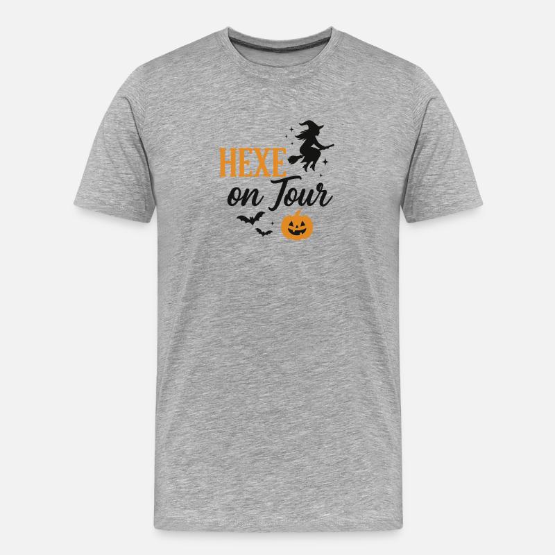 Hexe auf Halloween Herbstschnitt - Männer Premium Bio T-Shirt - Grau meliert