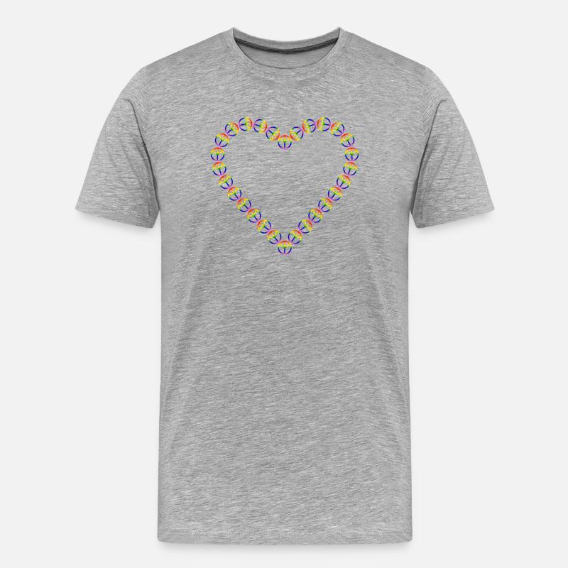 Regenbogen Frieden Herz Muster - Männer Premium Bio T-Shirt - Grau meliert
