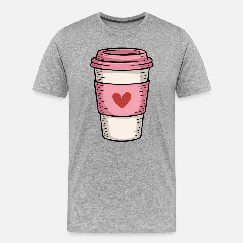 Rosa Kaffeetasse mit Herz - Männer Premium Bio T-Shirt - Grau meliert