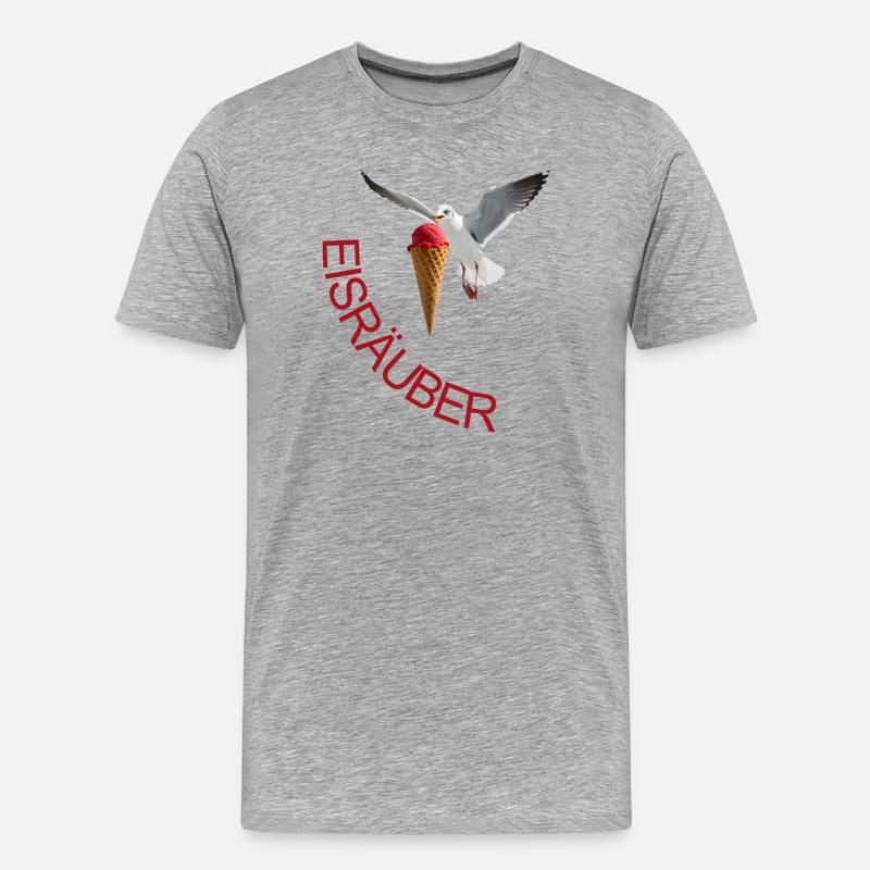 Möwe mit Eiscreme Eisräuber - Männer Premium Bio T-Shirt - Grau meliert