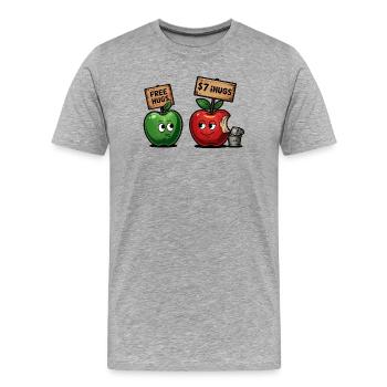 Funny apple motif with Free Hugs gag - Men's Premium Organic T-Shirt - heather grey - Front - Damien (186cm)