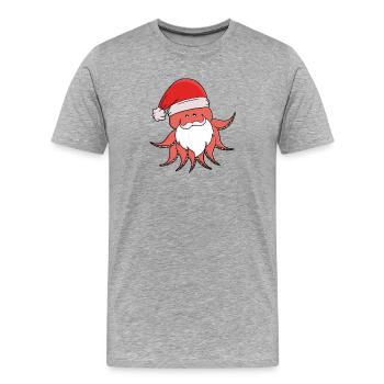 Festliches Oktopus-Weihnachtsmann-Design - Männer Premium Bio T-Shirt - Grau meliert - Vorne - Damien (186cm)