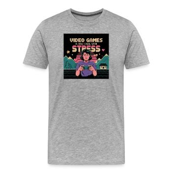 Dicton amusant pour soulager le stress des joueurs - T-shirt bio Premium Homme - gris chiné - Devant - Damien (186cm)
