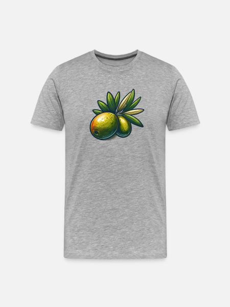 Illustration dOlives et Feuillage - T-shirt bio Premium Homme - gris chiné