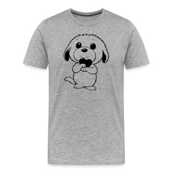 Niedlicher Hund mit Herz in den Pfoten - Männer Premium Bio T-Shirt - Grau meliert - Vorne - Damien (186cm)