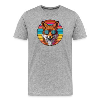 Retro Sonnenbrillen Fuchs Illustration - Männer Premium Bio T-Shirt - Grau meliert - Vorne - Damien (186cm)