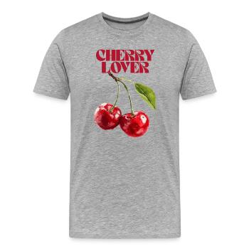 Cherry Lover Botanical Illustration - Men's Premium Organic T-Shirt - heather grey - Front - Damien (186cm)