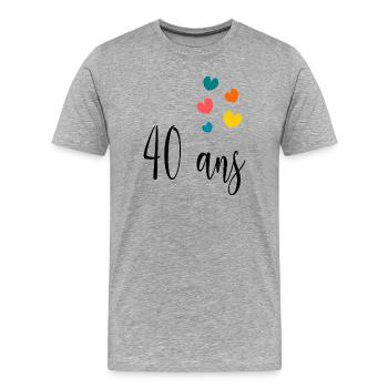 40. 40 ANS. 40e ANNIVERSAIRE. ANNIVERSAIRE 40 ANS. - T-shirt bio Premium Homme - gris chiné - Devant - Damien (186cm)