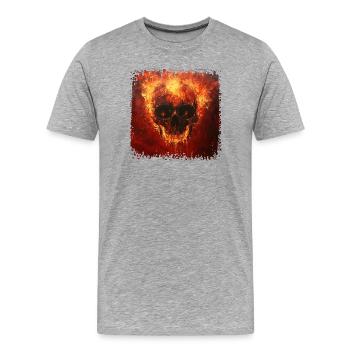 Feuriger Totenschädel - Männer Premium Bio T-Shirt - Grau meliert - Vorne - Damien (186cm)