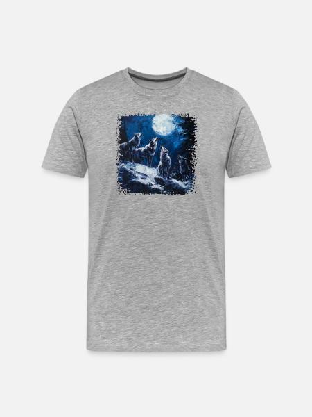 Wolf group under full moon - Men's Premium Organic T-Shirt - heather grey