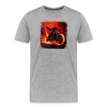 Un motard démoniaque en feu - T-shirt bio Premium Homme - gris chiné - Devant - Damien (186cm)