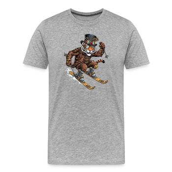 Steampunk Tiger Skifahrer Mit Zylinder - Männer Premium Bio T-Shirt - Grau meliert - Vorne - Damien (186cm)