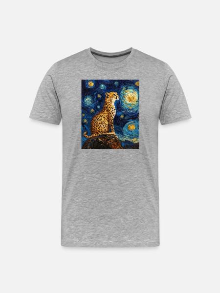 Guépard Léopard Style Van Gogh Étoilé - T-shirt bio Premium Homme - gris chiné