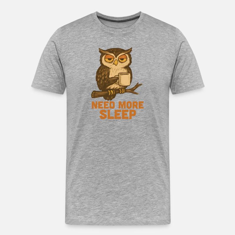  Need More Sleep – Lustige Eule - Männer Premium Bio T-Shirt - Grau meliert