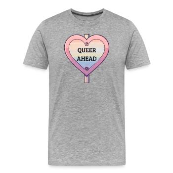 Queer Ahead – Pastell Regenbogen Schild - Männer Premium Bio T-Shirt - Grau meliert - Vorne - Damien (186cm)