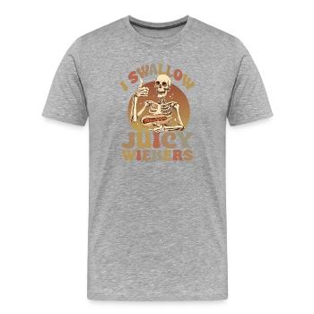 Skeleton I swallow juicy Wieners Hotdog - Men's Premium Organic T-Shirt - heather grey - Front - Damien (186cm)