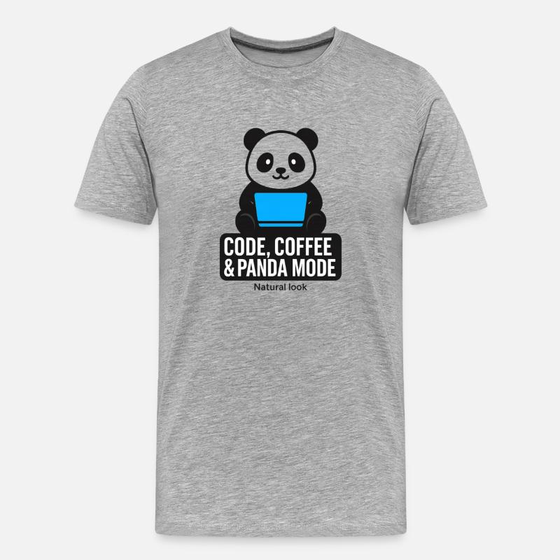 Code, café et style panda - T-shirt bio Premium Homme - gris chiné