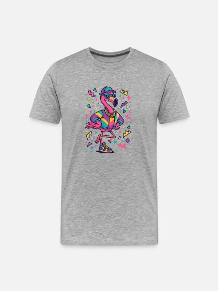 HipHop Flamingo - Männer Premium Bio T-Shirt - Grau meliert