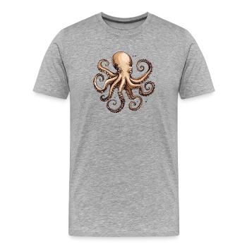 Detailreiche Oktopus-Design mit Textur - Männer Premium Bio T-Shirt - Grau meliert - Vorne - Damien (186cm)