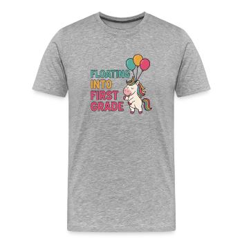 Einhorn mit Ballons und erster Schultag - Männer Premium Bio T-Shirt - Grau meliert - Vorne - Damien (186cm)