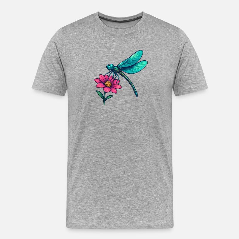 Libelle auf der Blume  - Männer Premium Bio T-Shirt - Grau meliert