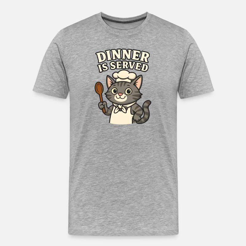  Koch-Katze – Dinner is Served - Männer Premium Bio T-Shirt - Grau meliert