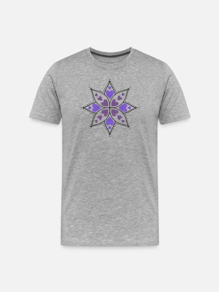 Mandala cœurs violets - T-shirt bio Premium Homme - gris chiné