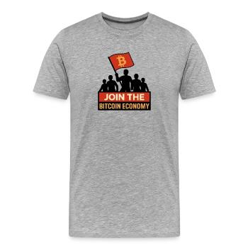 Join the Bitcoin Economy - Men's Premium Organic T-Shirt - heather grey - Front - Damien (186cm)