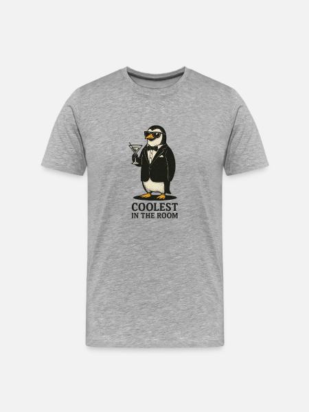 Eleganter Pinguin mit Sonnenbrille - Männer Premium Bio T-Shirt - Grau meliert