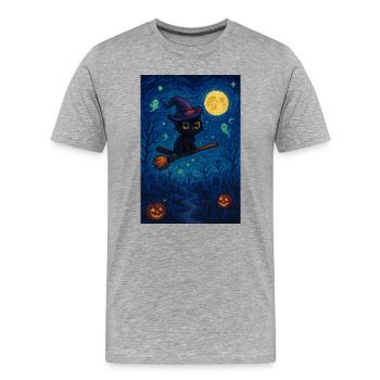 Halloween süße pixel Katze - Männer Premium Bio T-Shirt - Grau meliert - Vorne - Damien (186cm)