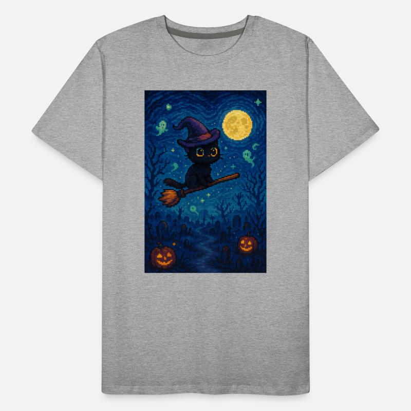 Chat pixel mignon d'Halloween T-shirt bio Premium Homme