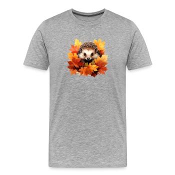 Herbstlicher Igel im Laub - Männer Premium Bio T-Shirt - Grau meliert - Vorne - Damien (186cm)