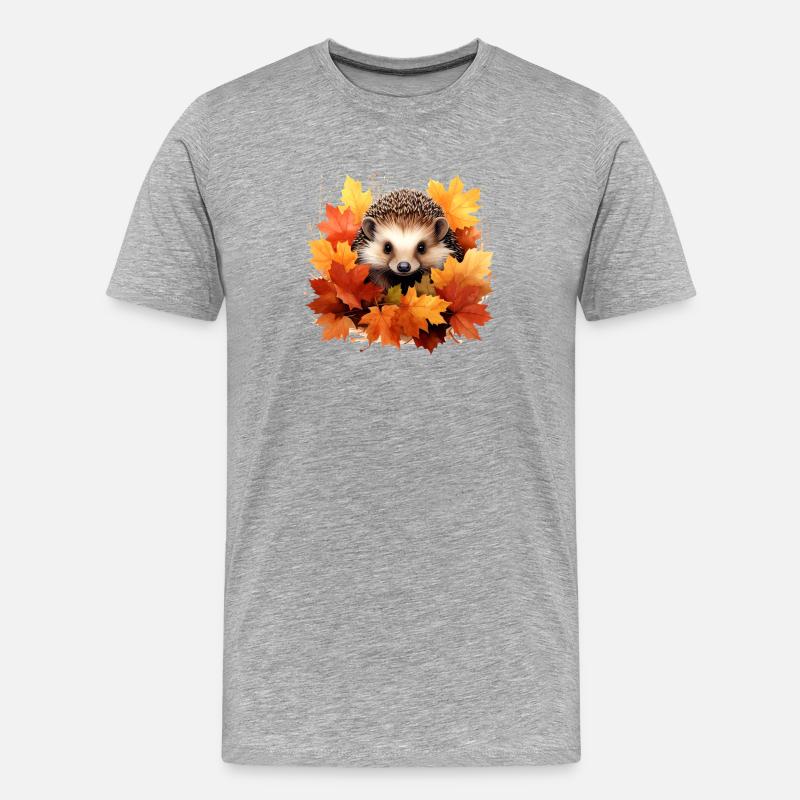 Herbstlicher Igel im Laub - Männer Premium Bio T-Shirt - Grau meliert