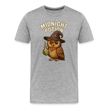 Chouette Sorcière – Potion Magique à Minuit - T-shirt bio Premium Homme - gris chiné - Devant - Damien (186cm)