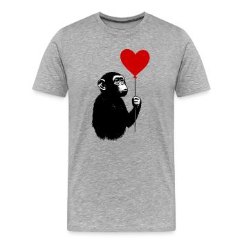Liebesaffe mit Herzballon - Männer Premium Bio T-Shirt - Grau meliert - Vorne - Damien (186cm)