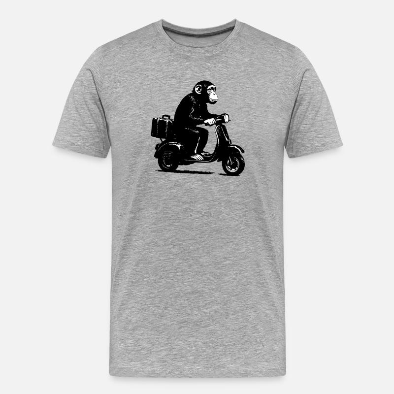 Retro Affe auf Moped | Roller-Affe - Männer Premium Bio T-Shirt - Grau meliert