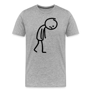 Dessin au trait d'un bonhomme allumette triste - T-shirt bio Premium Homme - gris chiné - Devant - Damien (186cm)
