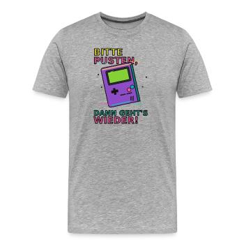 Retro Gaming Saying with Handheld Game Device Video Games - Men's Premium Organic T-Shirt - heather grey - Front - Damien (186cm)