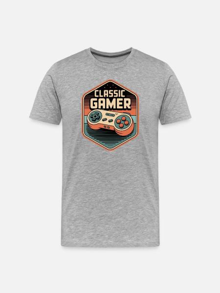 Classic Gamer Retro Controller Badge - Men's Premium Organic T-Shirt - heather grey