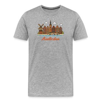 Charmantes Amsterdamer Stadtbild - Männer Premium Bio T-Shirt - Grau meliert - Vorne - Damien (186cm)